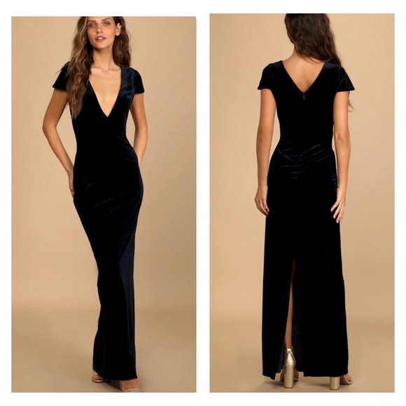 Lulus Feeling Flawless Navy Blue Velvet V-Neck Maxi Dress Women’s SZ Small - Picture 1 of 10